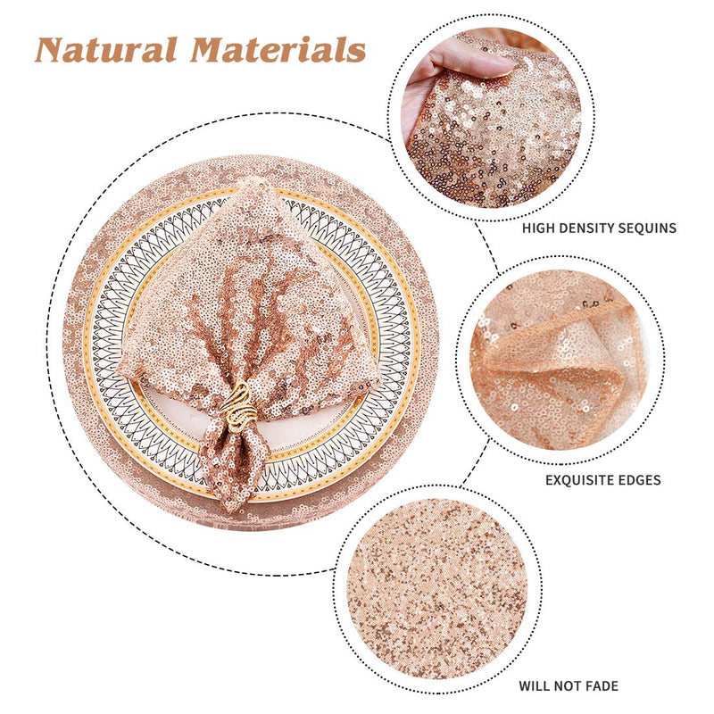 [Australia - AusPower] - Set of 12 Rose Gold Sequin Napkins, 30cm x 30cm Dinner Cloth Napkins, Glitter Table Napkins for Wedding Party Reception Events Kitchen Home Thanksgiving and Christmas Decoration 