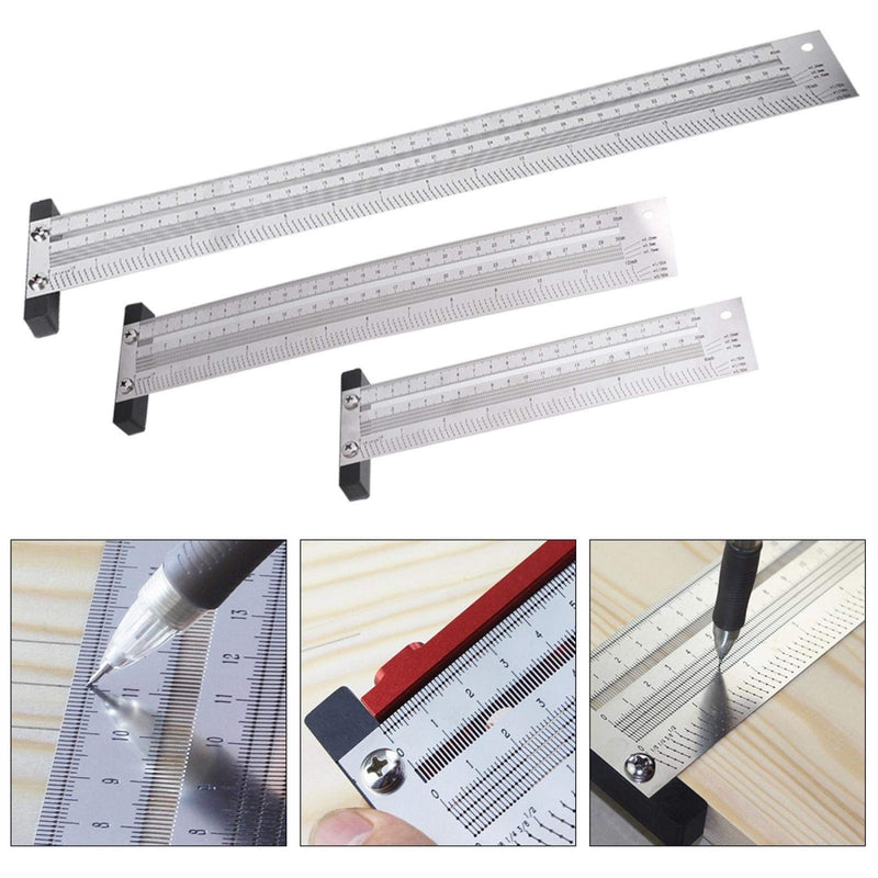 [Australia - AusPower] - Ultra Precision Marking Ruler Scribing Ruler Woodworking Scriber T-Type Ruler,Anti‑Rust,Stainless Steel Woodworking Scribing Ruler Gauging Tool Hole Positioning Scribing Gauge(12in) 