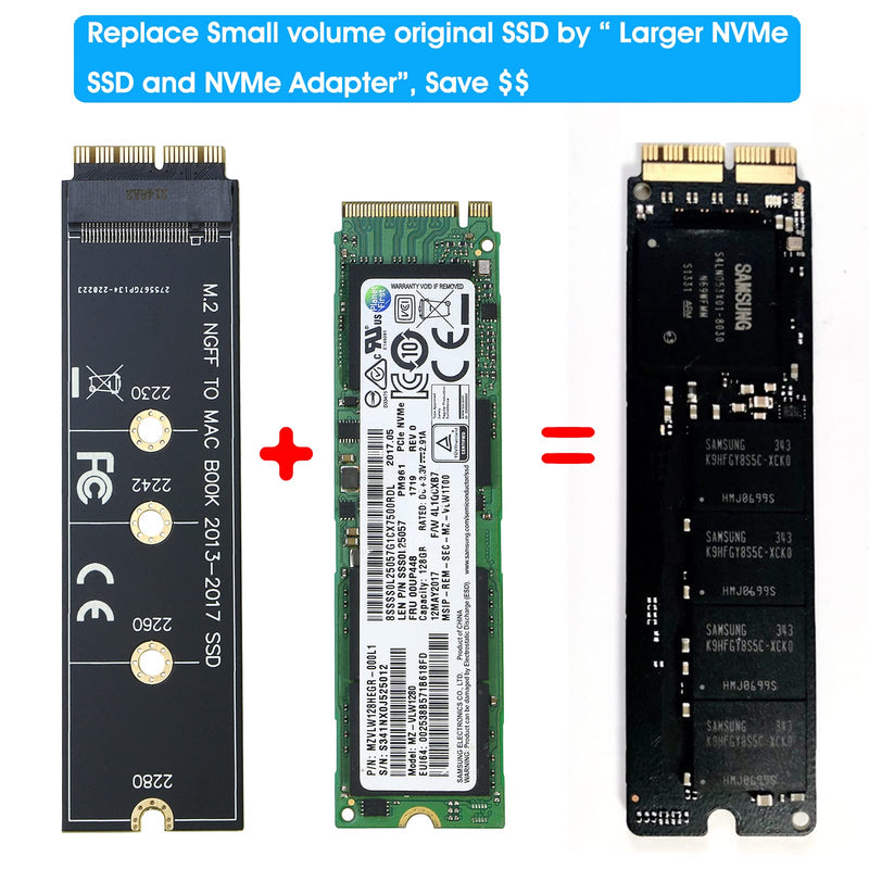 [Australia - AusPower] - RIITOP M.2 NVMe SSD to 12+16Pin Upgrade Adapter for MacBook Air (2013-2017 Year) A1465 A1466 and Mac Pro (Late 2013-2015 Year) Black 