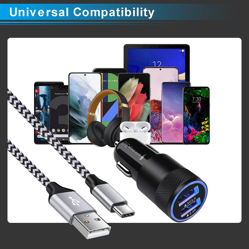 [Australia - AusPower] - Type C Fast Car Charger for Samsung Galaxy A53 5G/A73/Z Fold3/Z Flip3/S22 Ultra/S22+/S21/S21 FE/S20/Note20 Ultra/S10e/S10/S9/S8/Plus,Dual Port Cigarette Lighter USB Charger Car Adapter+USB C Cable 6FT 