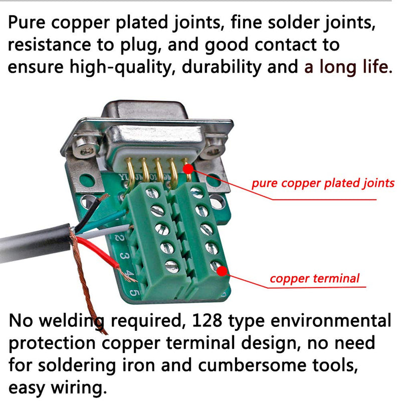 [Australia - AusPower] - Anmbest 2PCS DB9 Solderless RS232 D-SUB Serial to 9-pin Port Terminal Male Adapter Connector Breakout Board with Case Long Bolts Tail Pipe (2PCS Male) 2PCS Male 
