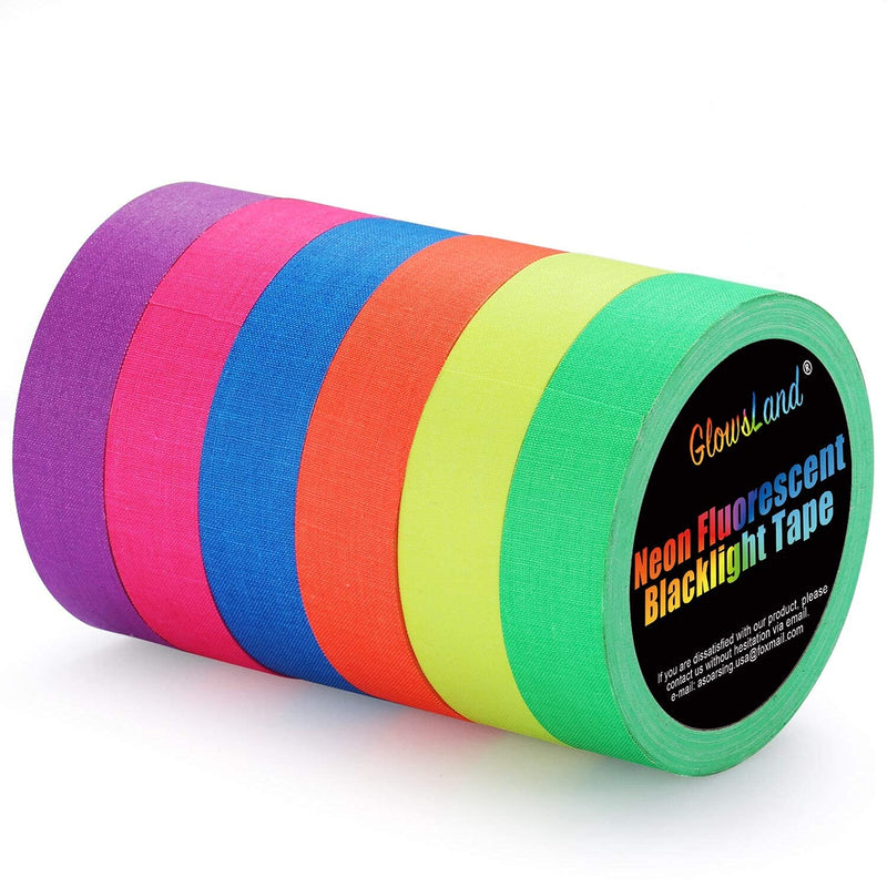 [Australia - AusPower] - UV Blacklight Reactive Tape [Bigger Size], Fluorescent Gaffer Tapes, 6 Colors, 1 Inch, 50 Foot Per Roll, for Black Light Party Supplies 