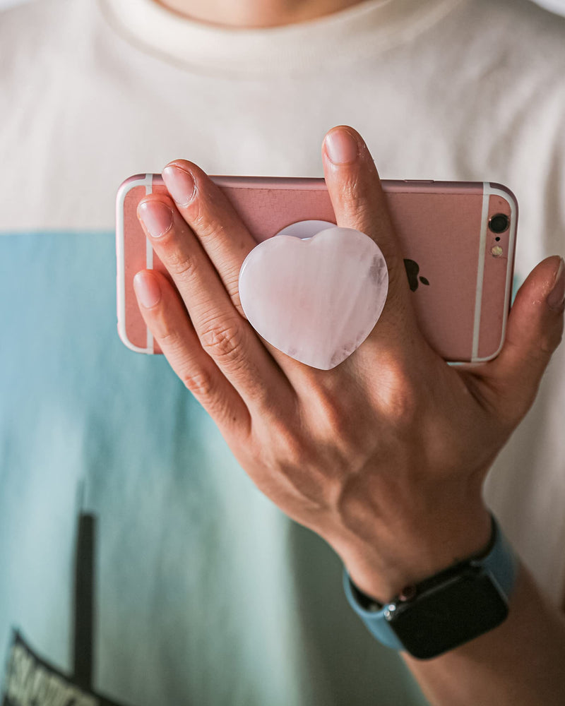 [Australia - AusPower] - Matte Stone Natural Handmade Heart-Shaped Rose Quartz Collapsible Grip & Stand for Phones and Tablets (Rose Crystal) 
