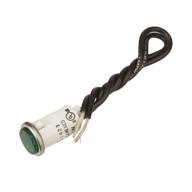 [Australia - AusPower] - NSI-79740LW Round Indicator Light with Non Replacable Lamps, Press Fit, 0.5" Panel Cutout, 0.5" Mounting Hole Diameter, Green 0.09 Cyl Diamond Lens, Stainless Bezel 