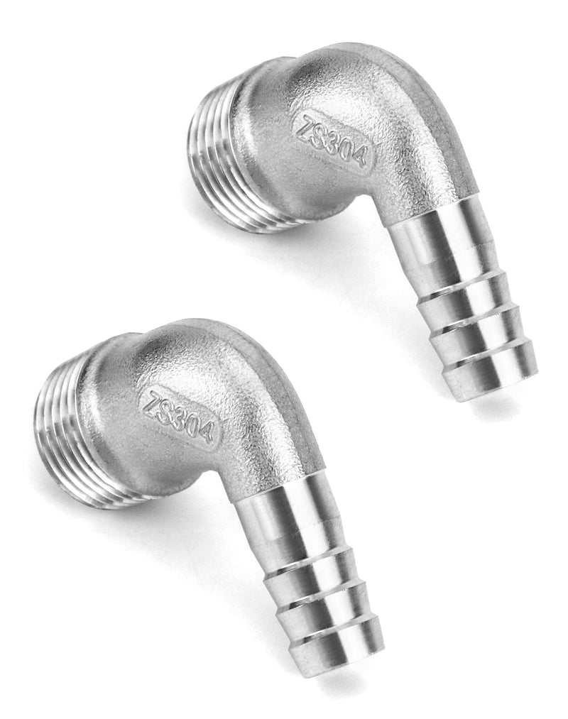 [Australia - AusPower] - QWORK 90 Degree Barb Fitting, 1/2" Hose Barb x 1/2" Male NPT 2 Pack Stainless Steel Elbow Fitting 