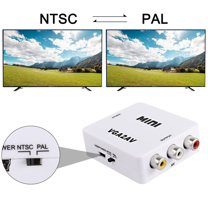 [Australia - AusPower] - XMSJSIY VGA to AV RCA Composite Converter Adapter Box with USB Power Cable HD 1080P Audio Video Converter PC to TV Set Top Box 