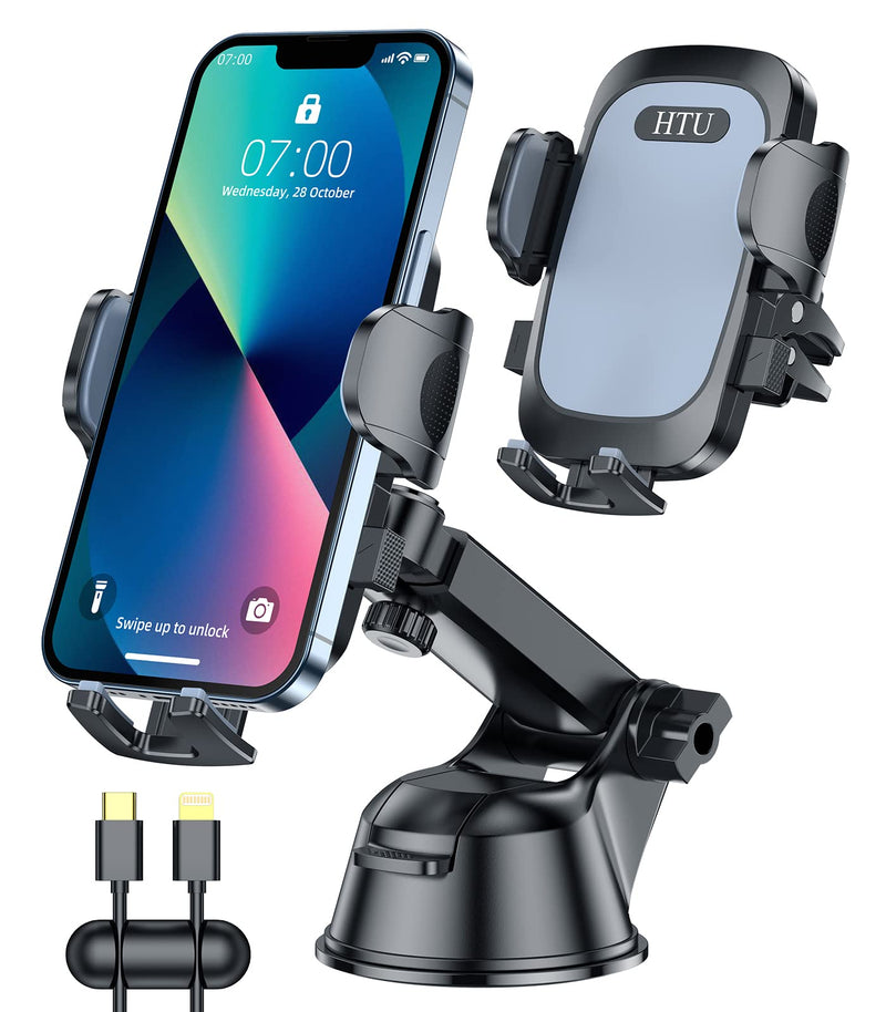 [Australia - AusPower] - HTU Cell Phone Holder for Car Dashboard [Big Phones & Thick Case Friendly] Compatible for iPhone 13 Pro Max 12 11 Pro All Smartphones Easy One Touch Cellphone Car Mount Dash Windshield Air Vent Cradle 