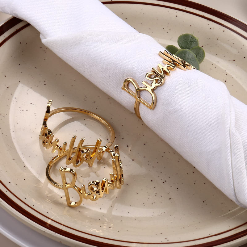[Australia - AusPower] - Bismillah Letter Napkin Rings Set of 6, Metal Napkin Ring Holder Set Alphabet Napkin Buckles Holder Table Decor for Wedding, Party, Christmas, Thanksgiving (Gold) Gold 