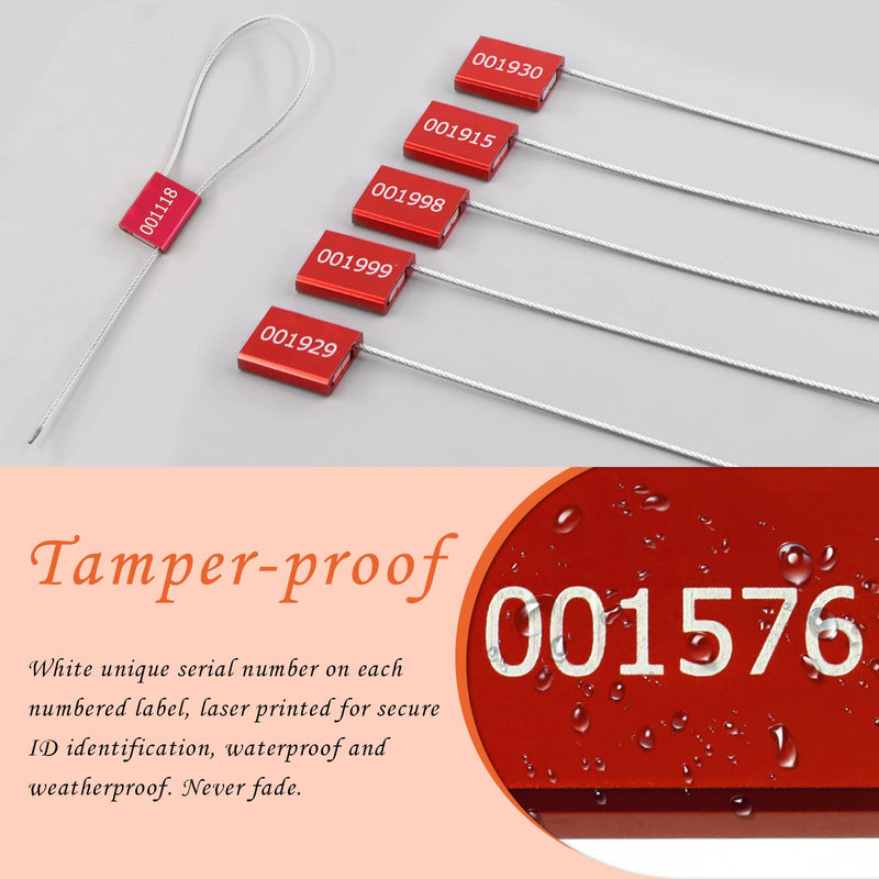 [Australia - AusPower] - Tanstic 20Pcs Red Steel Security Seals with Aluminum Body, Security Cable Wire Seals Numbered Security Tags Pull Tight Numbered Anti-Tamper Security Tags, Printed with Unique ID Recognition Red - 20pcs 
