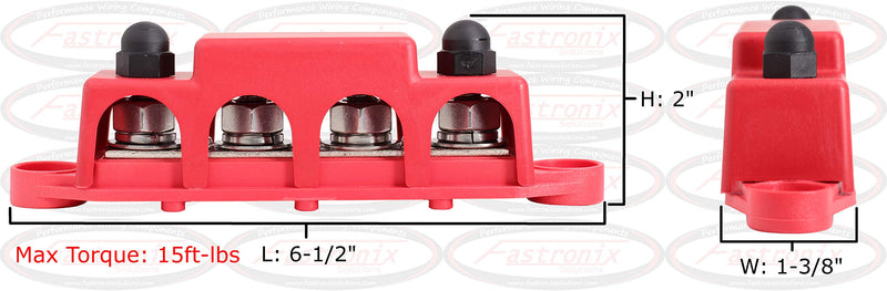 [Australia - AusPower] - Fastronix 3/8" 4 Stud Power and Ground Distribution Block with Cover 3/8" Red and Black 