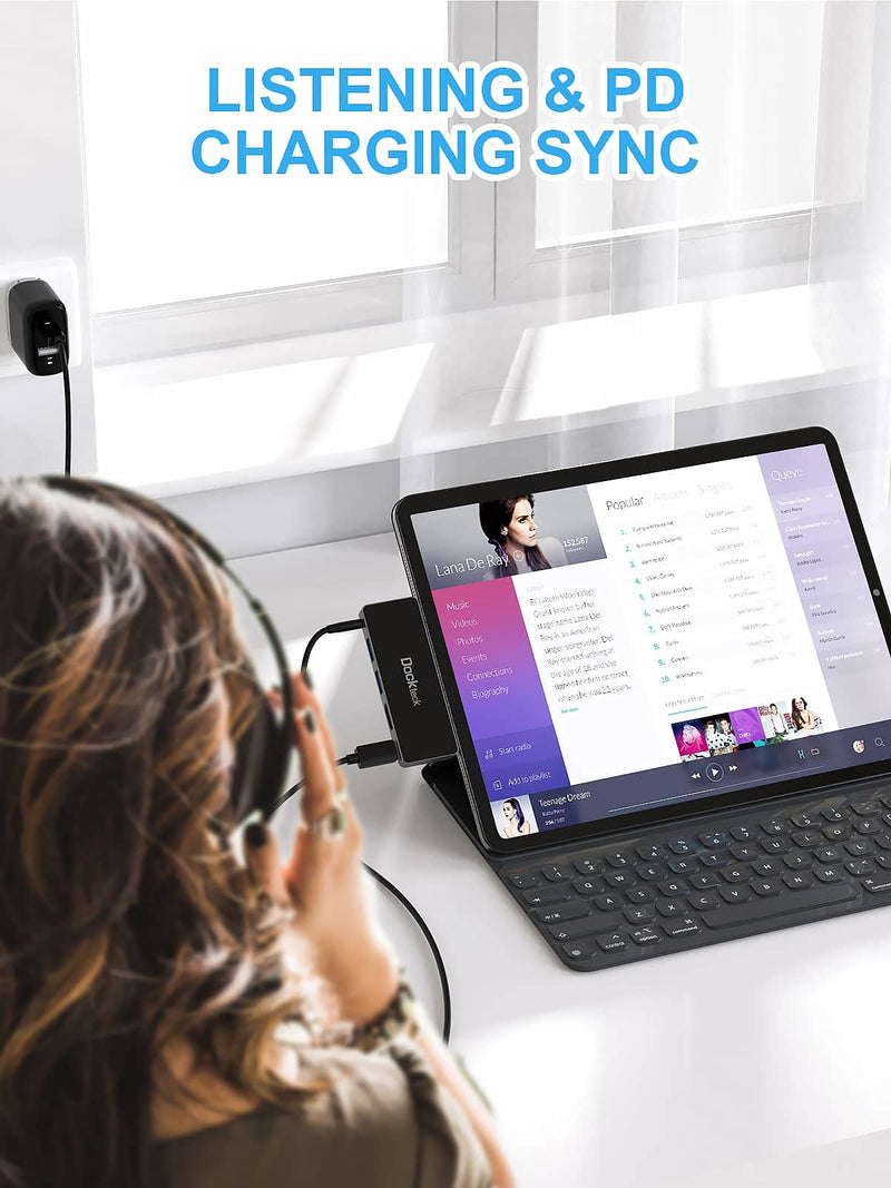 [Australia - AusPower] - iPad USB C Hub Adapter, Dockteck 5 in 1 Dongle with 4K@60Hz HDMI, Type C to 3.5mm Audio Headphone Jack, 100W PD and 2 USB 3.0, for iPad Pro 2021 2020 M1/12.9/11, iPad Air 5/4, iPad Mini 6 Accessories 