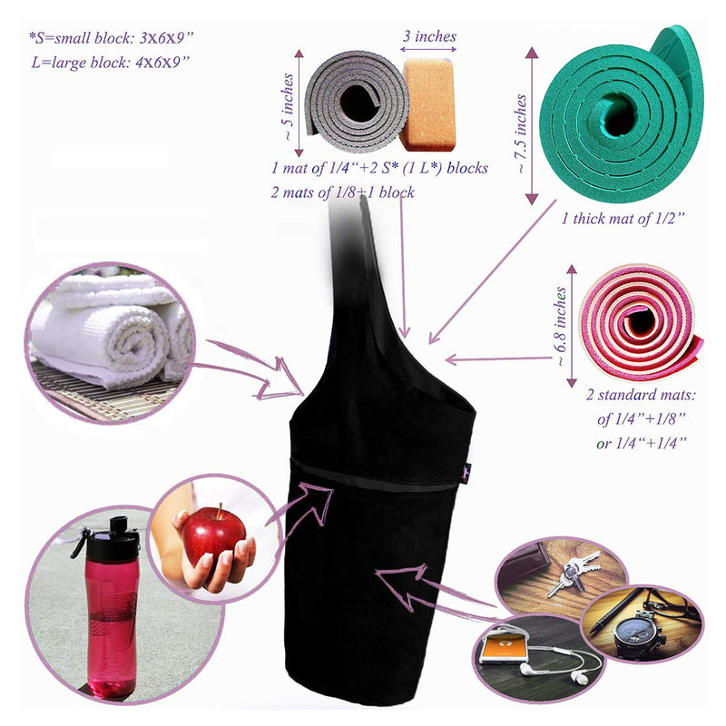 [Australia - AusPower] - Zenifit Yoga Mat Bag - Long Tote with Pockets - Holds More Yoga Accessories. Cute Yoga Mat Holder with Bonus Yoga Mat Strap Elastics. Stylish and Practical Yoga Mat Bags and Carriers for Women Black 
