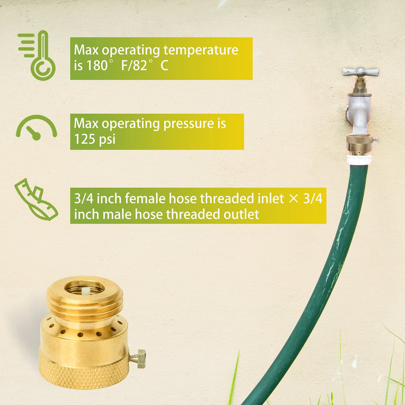 [Australia - AusPower] - SUNGATOR 2-Pack Vacuum Breaker Set, 3/4 Inch Anti-Siphon Hose Bib Valve for Garden Spigot, RV, Solid Brass Anti-Backflow Valve with Tape 