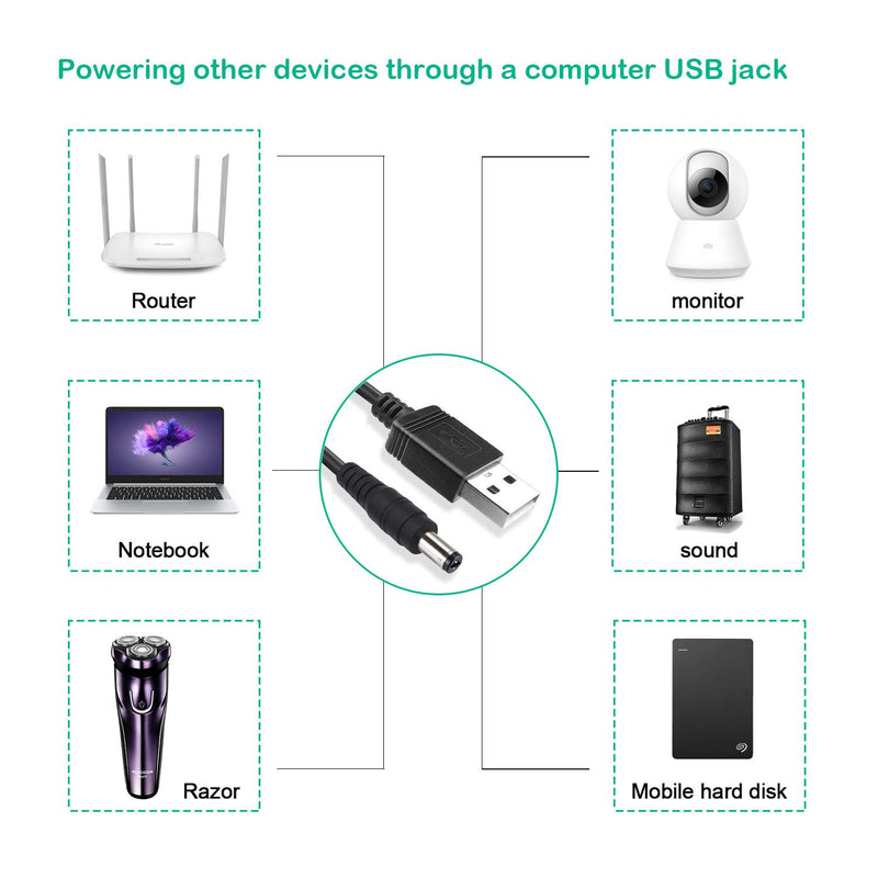 [Australia - AusPower] - Universal USB to DC 5.5x2.1mm Plug Power Charging Cable with 10 Connectors for Router, Mini Fan, Speaker, Camera, Smart Phone and More Electronics Devices(5FT, DC10+1) 