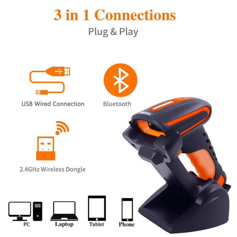 [Australia - AusPower] - Symcode Bluetooth 2D QR Barcode Scanner with Stand,Industrial Dustproof and Waterproof 3 in 1 Compatible with Bluetooth & 2.4GHz Wireless & Wired Connection with Vibration Alert 