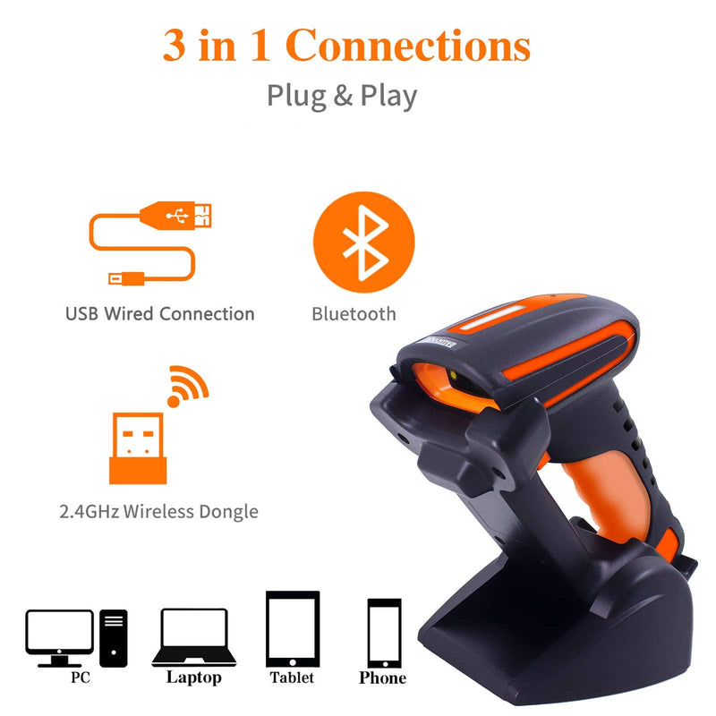 [Australia - AusPower] - Bluetooth Barcode Reader Scanner with Stand,Symcode Handheld Wireless 1D Laser Industrial Dustproof and Waterproof USB Cordless Automatic Barcode Scanner with Vibration Alert Stand 1D Scanner 