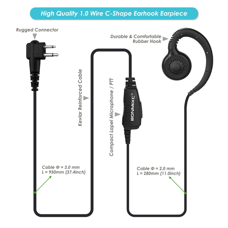 [Australia - AusPower] - BONMIXC (2 Pack) 2-Pin Walkie Talkie Earpiece Mic Compatible with Motorola 2.5mm+3.5mm 2-Pin Two Way Radio Headset Thicker Reinforced Cable with PTT 
