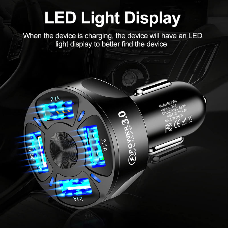[Australia - AusPower] - USB car Charger, 35W/7A[QC3.0 3A-4USB Port] 1.8A 3 Ports Fast car Charger Adapter Mini Cigarette Lighter USB Mobile Phone Charger Fast Charging Compatible with iPhone 12 13 pro/Max/11/x/8 