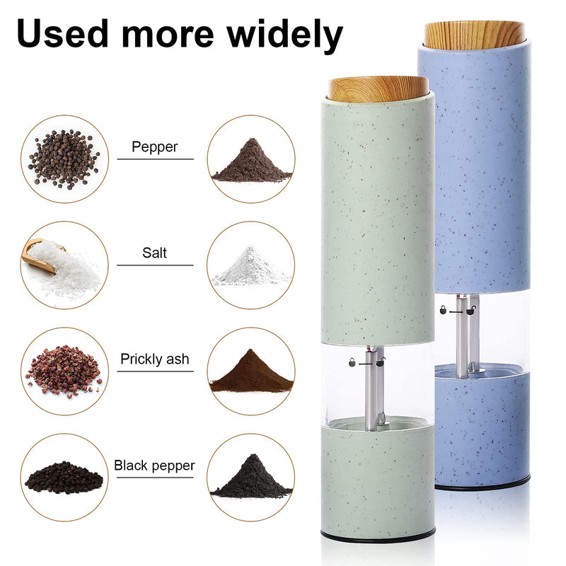 [Australia - AusPower] - Electric Salt and Pepper Grinder, AMAMIA, 2Pcs Automatic Salt and Pepper Grinders Set, One Hand Operated - Adjustable Coarseness Seasoning Spice Mill with LED light, for Pepper Salt Cumin (Blue) Blue 