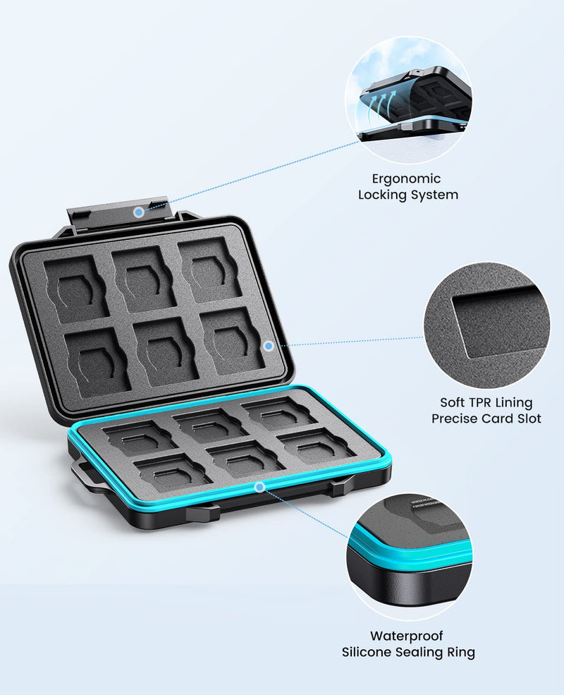 [Australia - AusPower] - ORICO 24 Slots SD Card Case Holder for 12 SD TF Card Waterproof Shock Resistant Memory SD Card Carrying Storage Organizer Box with Labels TF(Micro SD) Card×12,SD Card×12 