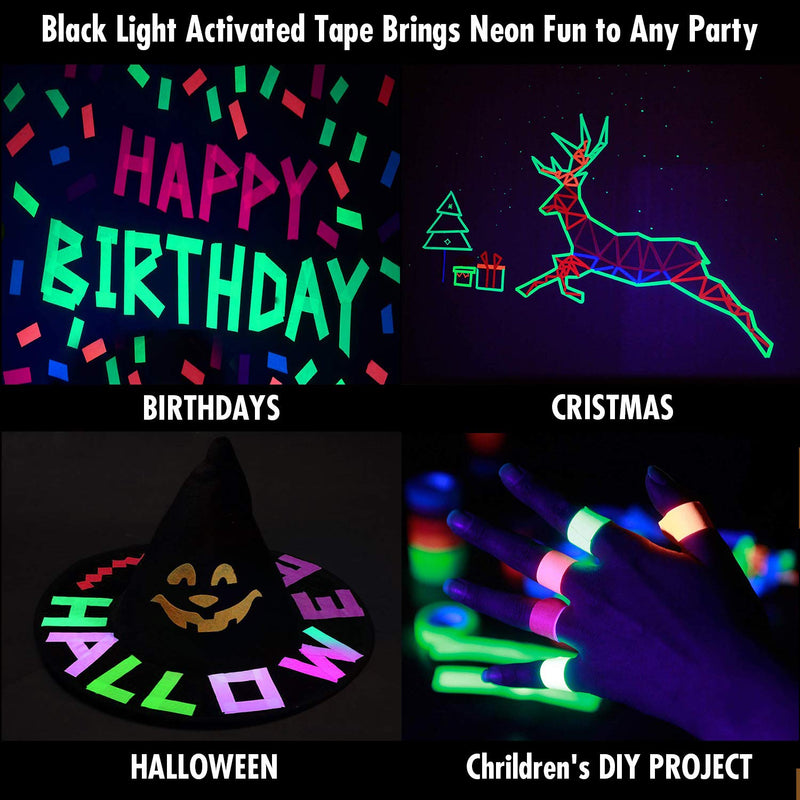 [Australia - AusPower] - KIWIHUB UV Blacklight Reactive (6pack) (6 Colors) 0.59inch x 16.4ft per Color, Fluorescent Cloth/Neon Gaffer Tape, Super Bright for Glow Party Supplies 