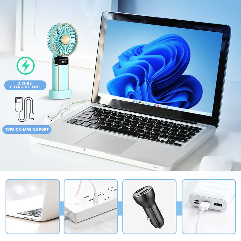 [Australia - AusPower] - Portable Fan Mini Handheld Fan Rechargeable 3000mAh Battery Powered Cooling Fan with 5 Speeds LED Display Small USB Personal Fan for Travel Camping Home Green Advanced-Green 