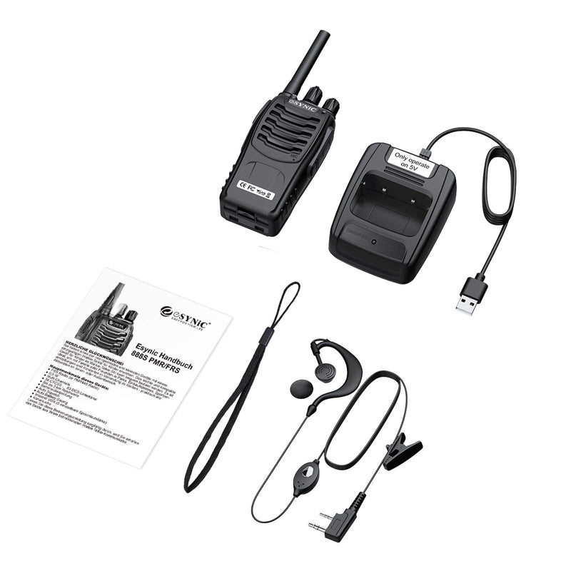[Australia - AusPower] - eSynic 1pcs Walkie Talkie Rechargeable, Long Range Two-Way Radio with Earpieces USB Cable Charging Walky Talky Flashlight 16CH FM Handheld Transceiver 