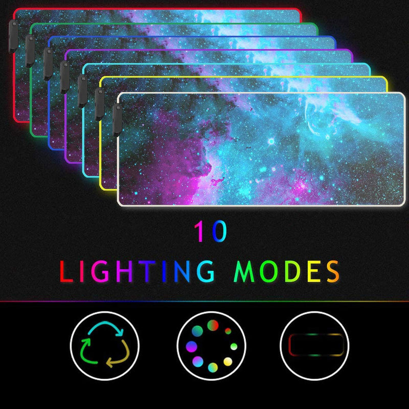 [Australia - AusPower] - Large RGB Gaming Mouse Pad,Galaxy Nebula Space Oversized Glowing Led Extended Mousepad,10 Lighting Modes,Non-Slip Rubber Base Computer Keyboard Mousepads Mat,31.5 x 11.8 inch Mouse Pads-3 