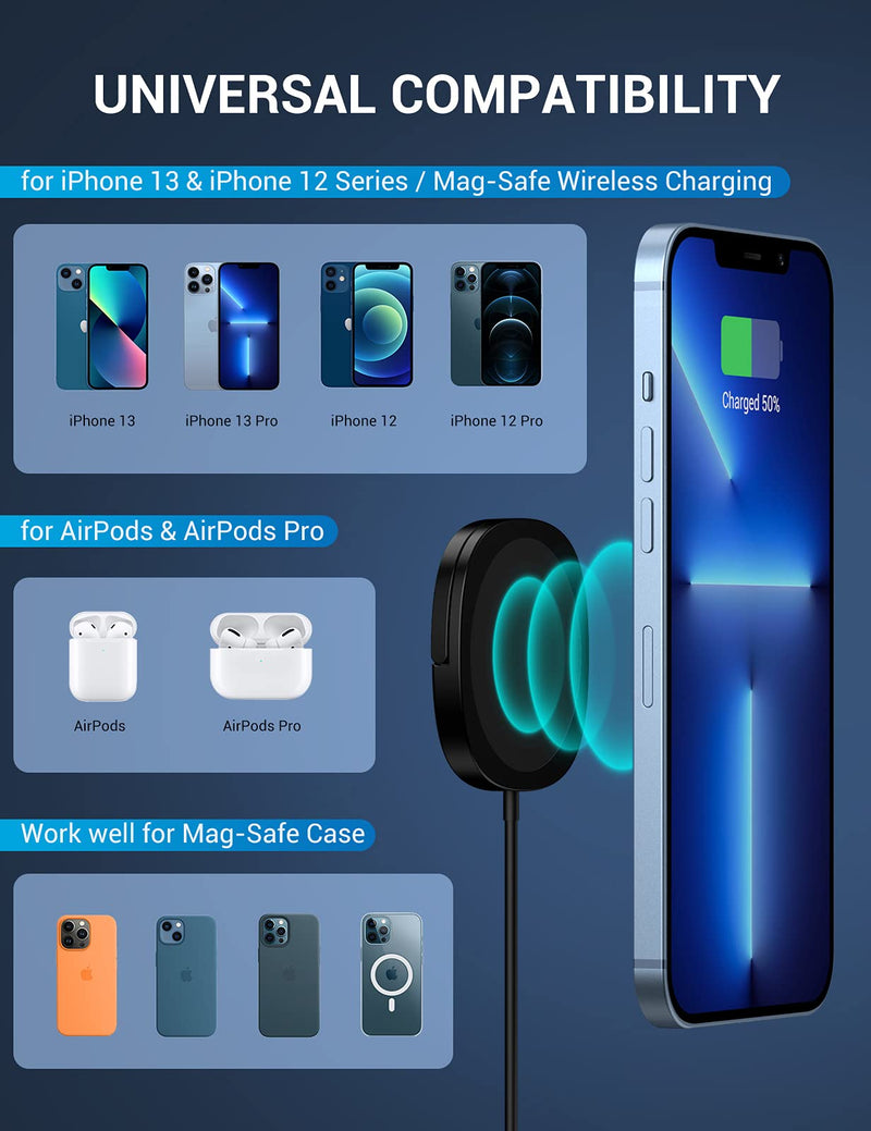 [Australia - AusPower] - iPhone 13 Magnetic Wireless Charger - Mag Charging and 20W USB-C Fast Wall Plug Compatible with iPhone 13/13 Pro / 13 Pro Max / 13 Mini/ 12/12 Mini/ 12 Pro/12 Pro Max/AirPods Pro - Black 