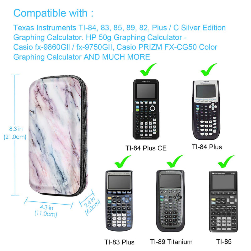 [Australia - AusPower] - Graphing Calculator Carrying Case for TI-84 Plus CE, Fintie Hard EVA Shockproof Protective Box for TI-84 Plus/TI-83 Plus CE/Casio fx-9750GII (Marble Pink) *Marble Pink *Medium 