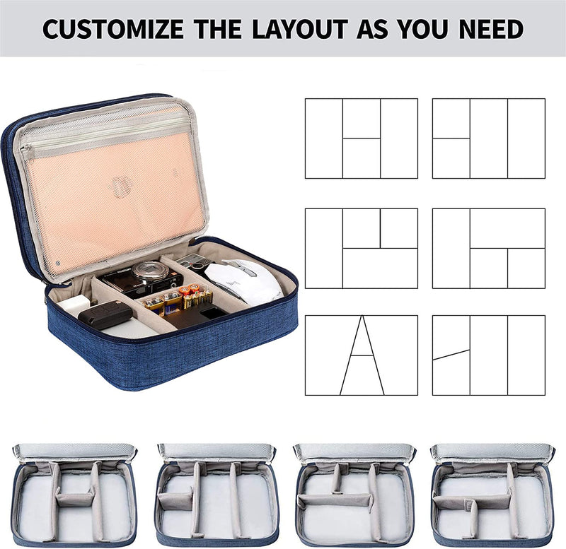[Australia - AusPower] - Electronic Organizer Travel Universal Cable Organizer Electronics Accessories Cases for Cable, Charger, Phone, USB, SD Card,1Pack Blue Triple Layer /11.02" x 8.27" x 3.94" 