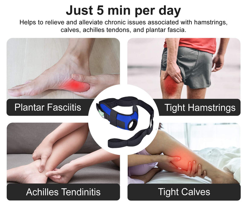 [Australia - AusPower] - Lumia Wellness Foot and Leg Stretcher with Carry Bag and Massage Ball - for Plantar Fasciitis, Achilles Tendinitis, Yoga Foot Leg Ankle Stretch Strap, Multi-Loop Stretching Blue 