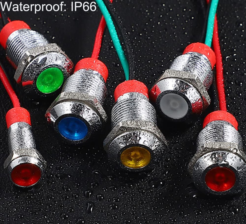 [Australia - AusPower] - Gebildet 5pcs 10mm LED Metal Indicator Light 12/24V DC Waterproof Signal Lamp Pilot Dash Directional with Wire(Red) Red 12-24V 