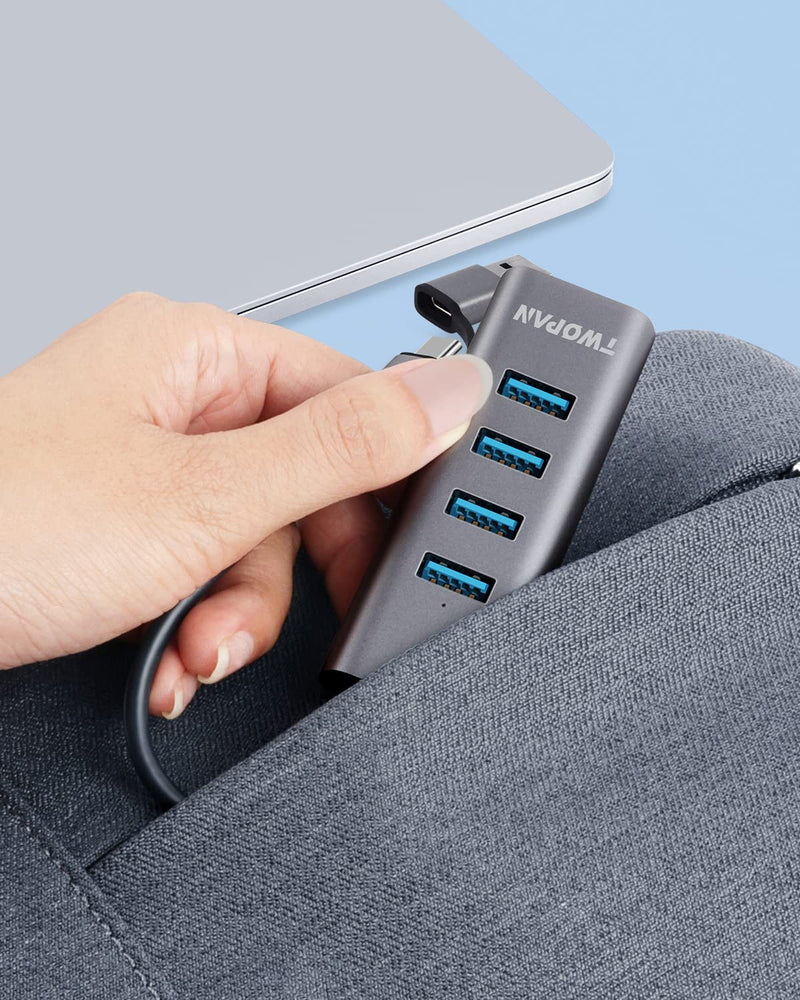 [Australia - AusPower] - TWOPAN USB to USB Hub & USB C Hub T1-AC, USB C to USB 3.0 High Speed Ports Hub, 4-Port USB 3.0 Hub Adapter for MacBook, Tablet and Smartphone, Space Gray(Gray AC) Gray AC 