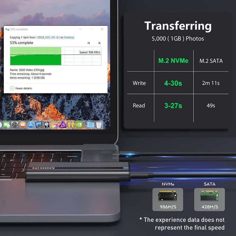 [Australia - AusPower] - MOKiN M.2 NVME SATA SSD Enclosure Adapter Tool-Free, RTL9210B Chips, USB C 3.1 Gen 2 10Gbps NVME, 6Gbps SATA PCIe M-Key(B+M Key), External Solid State Drive Support UASP Trim for 2242/2260/2280 SSD 