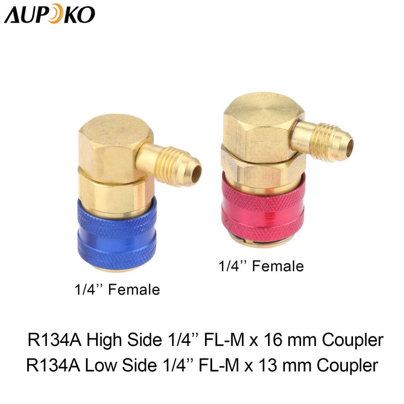 [Australia - AusPower] - R12 to R134A Conversion Quick Connect Coupler Kit, High/Low Side 90 Degree Angle Quick Coupler Manifold Gauge Set with R134A 1/2" Female x 1/4" SAE Male Tank Adapter 