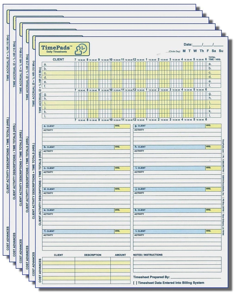 [Australia - AusPower] - Timesheets for Attorneys, Paralegals & Law Firms - [50/Pack] - Easy"Check-The-Box" Timekeeping System Logs 100% of Your Billable Time. Increases Billings & Revenue. 8.5x11”. Time Sheets by TimePads. 