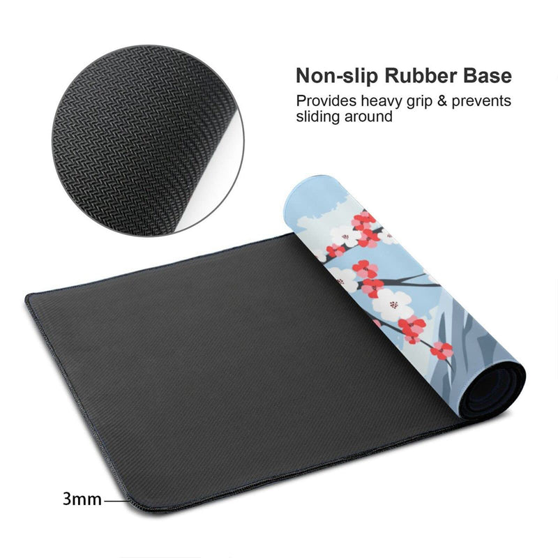 [Australia - AusPower] - Japanese Cherry Blossom Gaming Mouse Pad XL, Extended Large Full Desk Mousepad 31.5 X 11.8 Inch, Waterproof Big Mouse Pad with Stitched Edge, Non-Slip Long Keyboard Mat for Office & Home Caburywe Blue Mouse Pad 