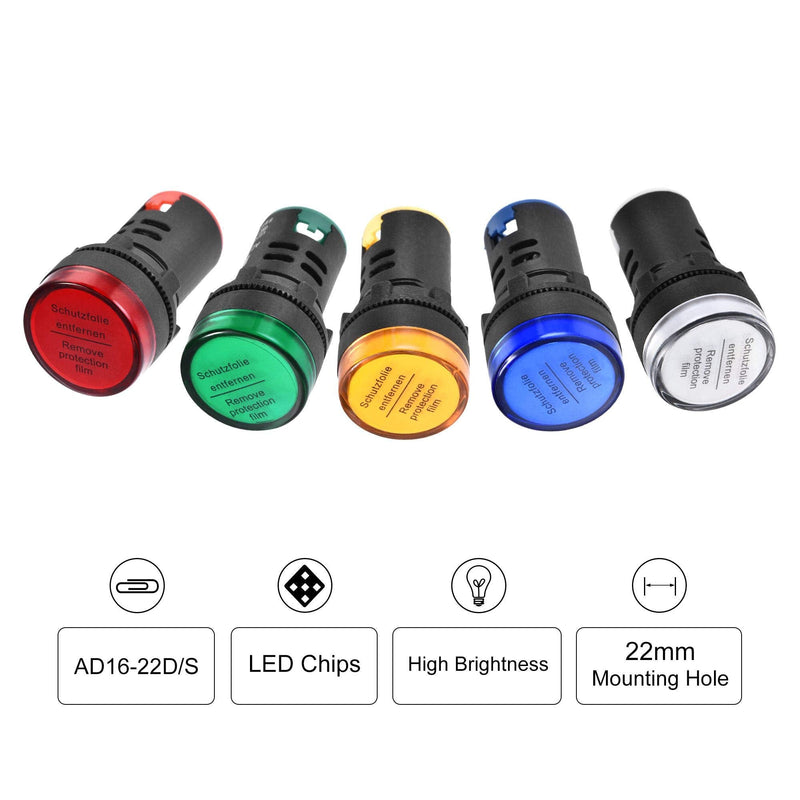 [Australia - AusPower] - uxcell Energy Saving LED Indicator Light AC/DC 110V Dustproof Waterproof Signal Pilot Lamp for Electrical Equipment Power Operating Status, Red Green Yellow Blue White 5 Colors, Pack of 5 
