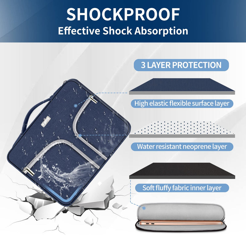 [Australia - AusPower] - HESTECH Chromebook Case 11.6"-12.3 Inch Laptop Sleeve with Handle Water Resistant Surface Pro 7 Case Shockproof Chromebook Cover for 13 inch MacBook Air Pro/Lenovo/HP/Samsung/Dell/Acer/ASUS,Navyblue Blue Polyester 11.6"-12.5-12.9 Inch 