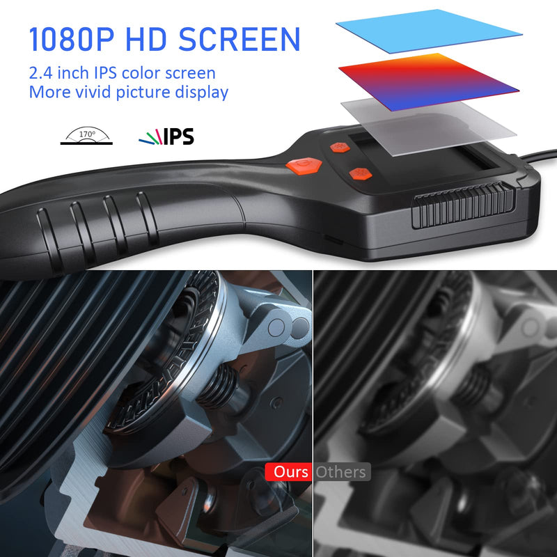 [Australia - AusPower] - Daxiongmao Borescope Endoscope Inspection Camera with 6 Led Lights,Handheld IP67 Waterproof Sewer Endoscope Camera - IPS HD Screen Borescope Portable Snake Camera with 11.5FT Semi-Rigid Cord(2.4") 