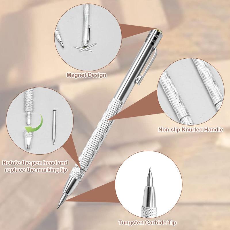 [Australia - AusPower] - 2Pcs Tungsten Carbide Tip Scriber With 12 Replacement Marking Tip, Aluminium Magnet Carbide Scribe Tool Etching Pen With Clip, Metal Engraving Pen for Glass / Ceramics / Hardened Steel / Metal Sheet 2pcs 