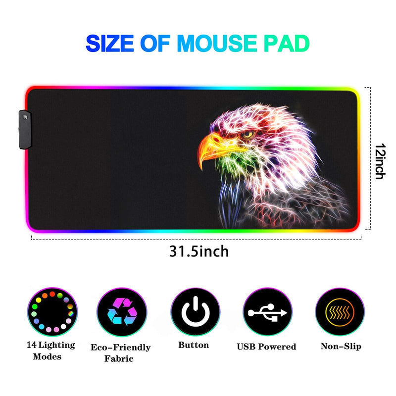 [Australia - AusPower] - RGB Gaming Mouse Pad - 14 Light Modes Extended Computer Keyboard Mat, Anime LED Mouse Pad Large，High-Performance Mouse Pad Optimized for Gamer 31.5 X 12in (Eagle Mouse pad) Eagle Mouse Pad 