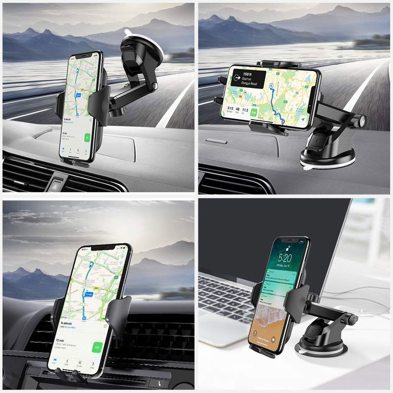 [Australia - AusPower] - Universal Car Phone Mount Car Phone Holder for Car Dashboard Windshield Air Vent Long Arm Strong Suction Cell Phone Car Mount Compatible with iPhone 11 Pro X XS Max XR Galaxy Note10 S10 (2020, Black) 