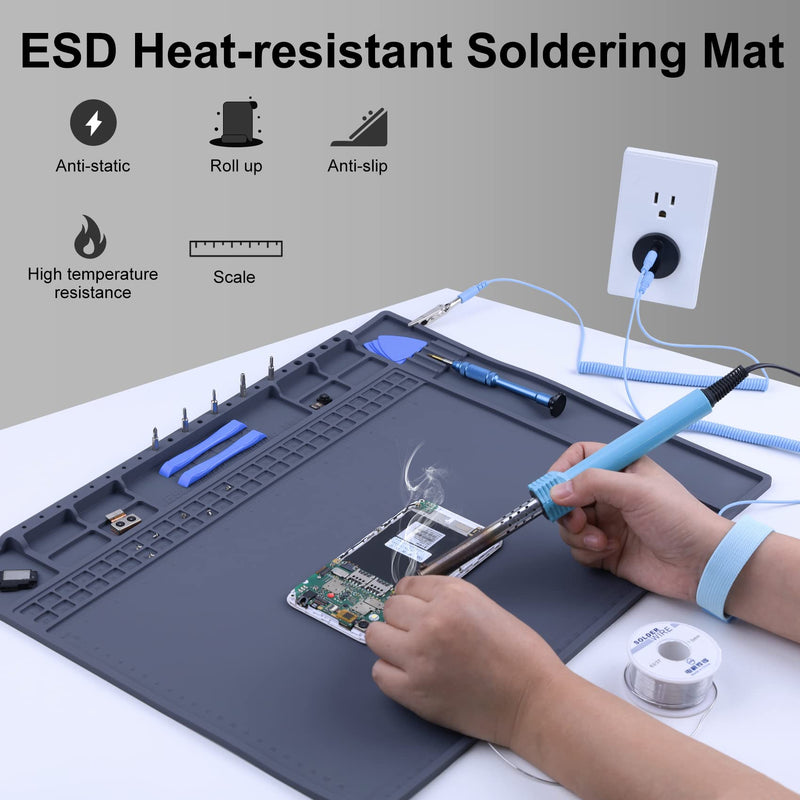 [Australia - AusPower] - Anti Static Mat for Computer, Laptop, Cellphone, iPad Electronics Repair, HPFIX ESD Mat Soldering Pad Heat Resistant 17.7" x 13.6" Super Large with ESD Wrist Strap and Grounding Cord 