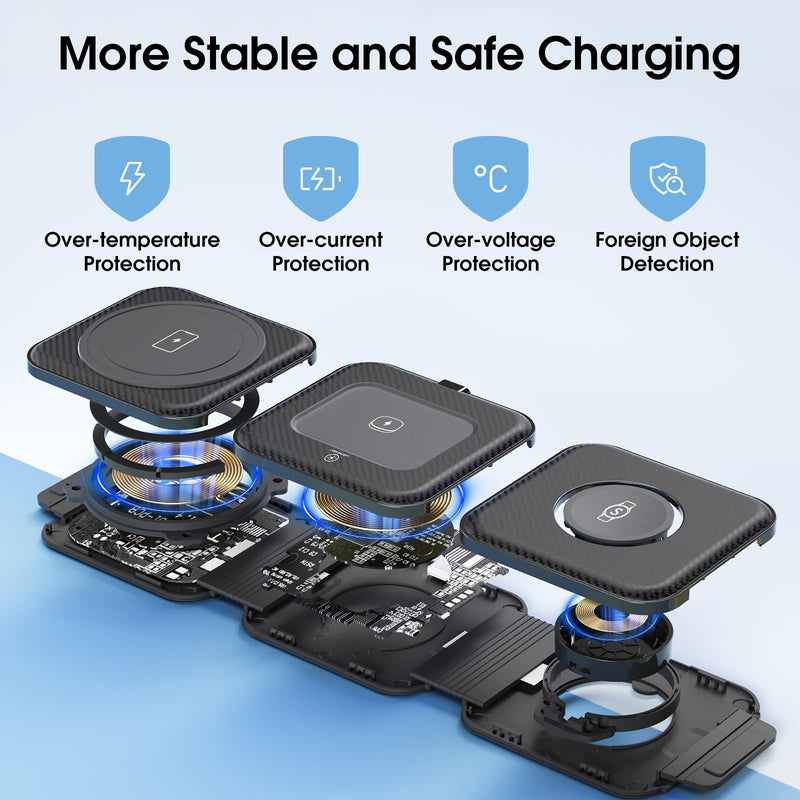 [Australia - AusPower] - Pocket Wireless Charger for Samsung Android Phone, Fast Foldable Travel Wireless Charging Station Stand Compatible for Samsung Galaxy Watch/Buds Pro/for Samsung S23 Ultra/S22/S21/Z Flip 4/3 Fold 4/3 Black 