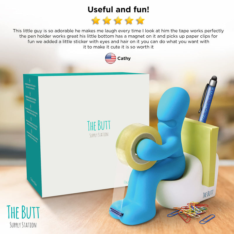 [Australia - AusPower] - The Butt – Funny Gift for Men or Women who Have Everything – Novelty Tape Dispenser with Pen Holder – Great as an Unusual Going Away Gift for Coworker – Office Gag Gift Blue 