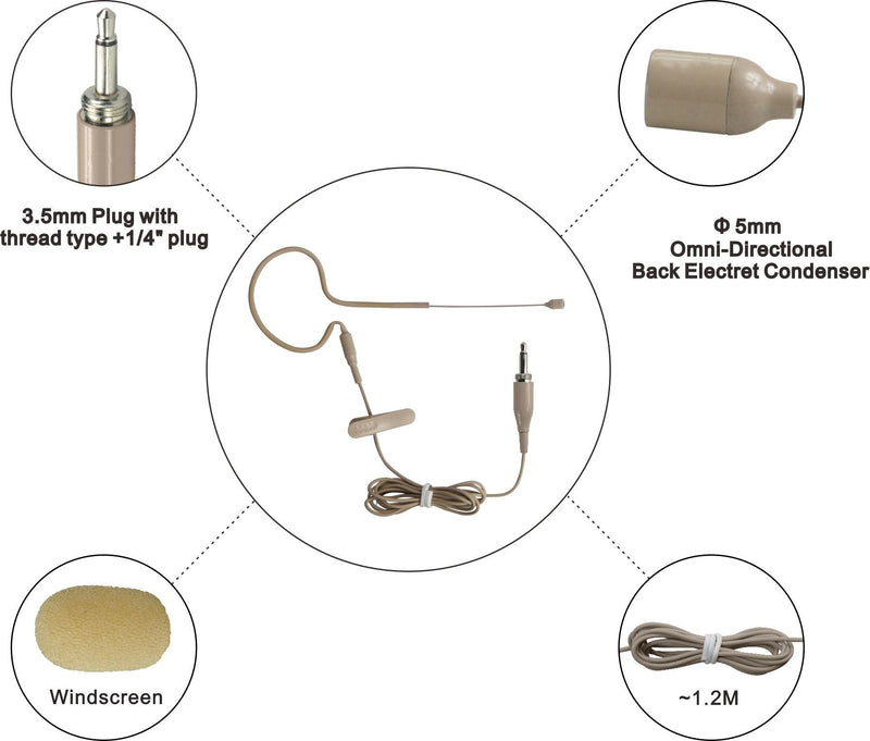 [Australia - AusPower] - Single Ear Hanging Headset Microphone (for 3.5mm Plug with Thread Type +1/4" Plug Skin) for 3.5mm Plug with Thread Type +1/4" Plug Skin 