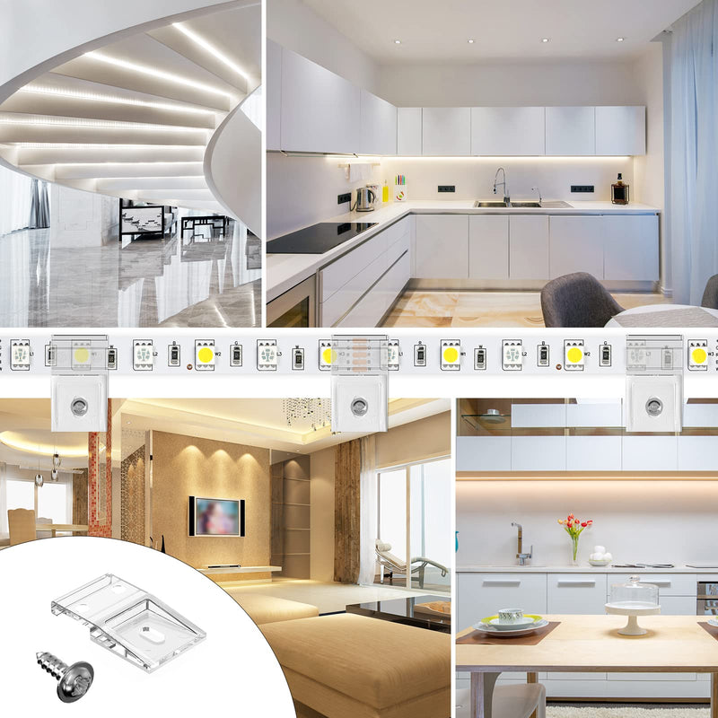 [Australia - AusPower] - Hysmigor transparent Strip Light Clips,Self Adhesive with Screws Mounting Holder, 50Pack LED Strong Fixing Clips For 0.39in/10mm Width IP30/65 SMD COB Strip Lights,Fairy Lights,String Light,Wire,Cable 50 10mm/0.39in 