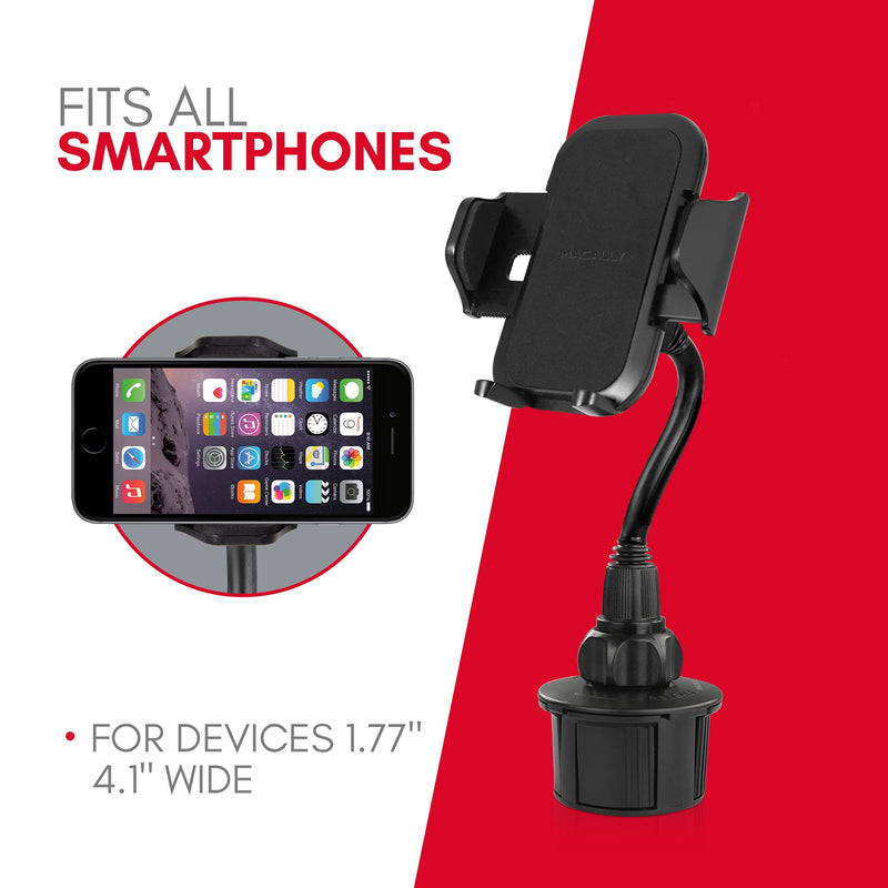 [Australia - AusPower] - Macally Car Cup Holder Phone Mount - Secure Fit for Phones up to 4.1” Wide - Cup Phone Holder for Car with Flexible Gooseneck & 360° Rotatable Cradle - Vehicle Fitment Cell Phone Cup Holder 
